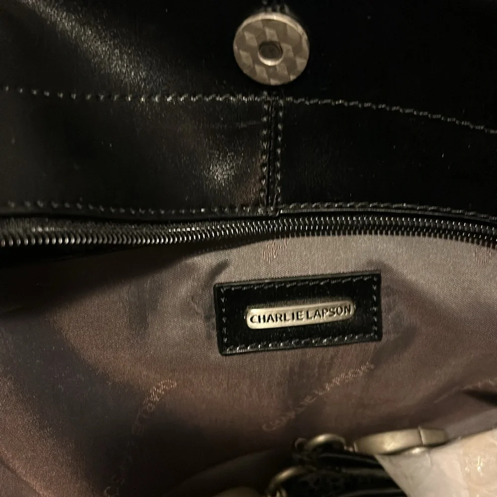 Charlie Lapson leather -Grey black Snake print Bag -removable shoulder strap - Picture 6 of 8